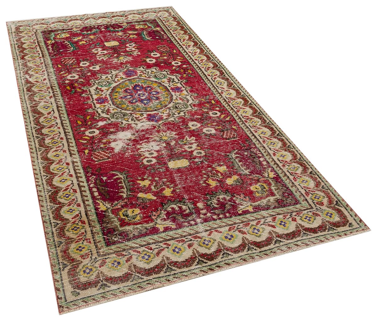 Vintage Distressed Hand-Woven Rug, vintage rug, Handmade, hand-knotted cotton, size 143 × 256 cm, from Milas