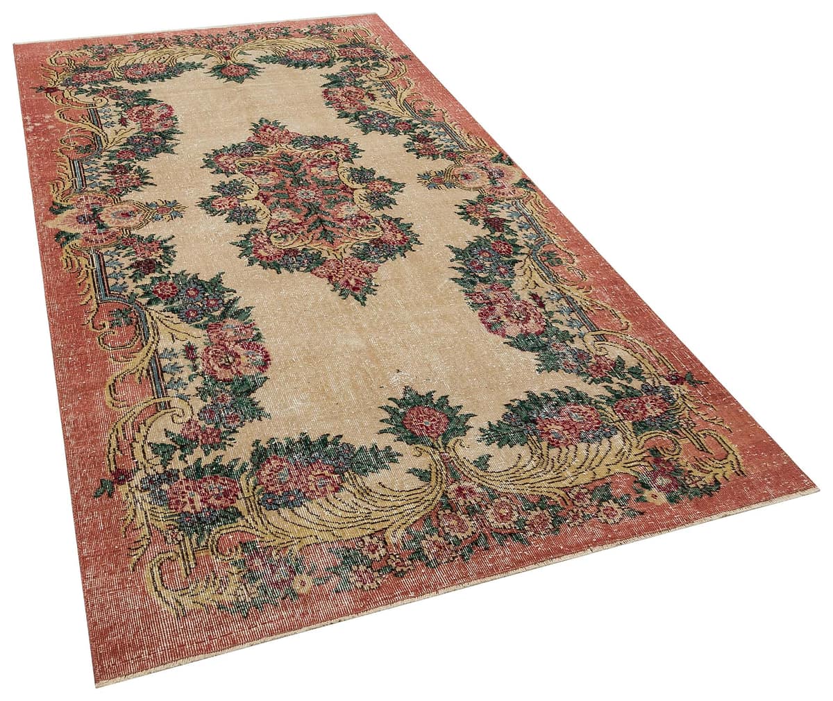 Distressed Hand-Woven Vintage Rug, vintage rug, Handmade, hand-knotted silk, size 148 × 260 cm, from Ladik