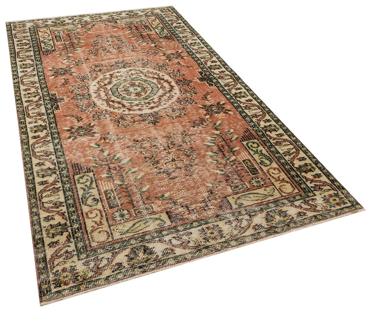 Vintage Distressed Hand-Woven Rug, vintage rug, Handmade, hand-knotted wool, cotton & silk, size 150 × 253 cm, from Manisa