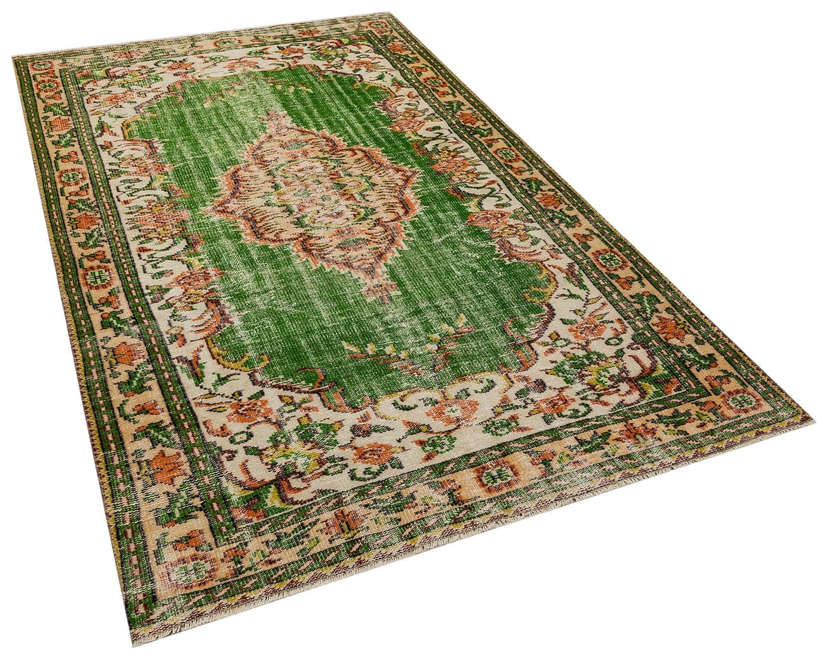 Handwoven Vintage Distressed Rug, vintage rug, Handmade, hand-knotted wool, cotton & silk, size 159 × 255 cm, from Oushak