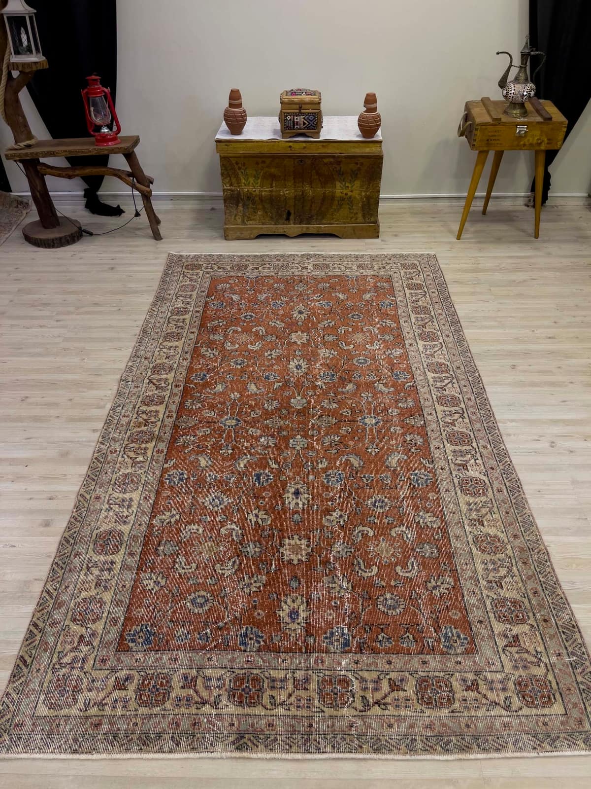 Vintage Distressed Hand-Woven Rug, vintage rug, Handmade, hand-knotted wool, size 149 × 258 cm, from Bursa