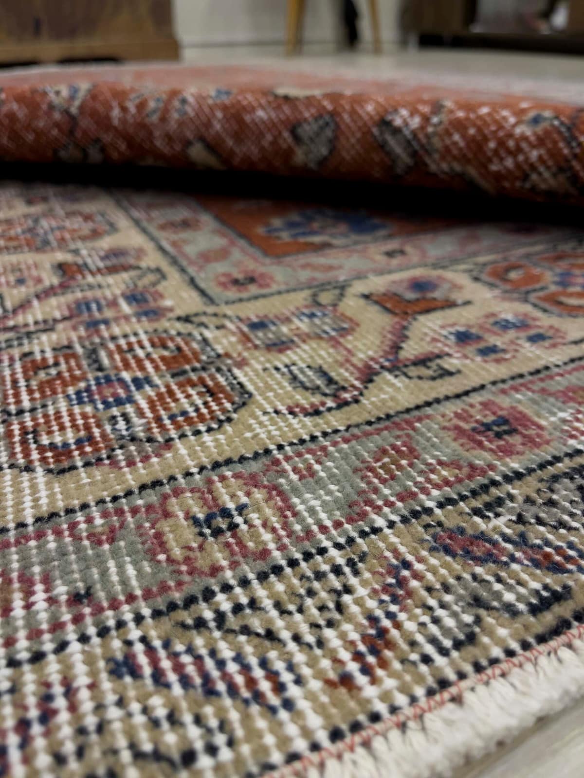 Vintage Distressed Hand-Woven Rug — detail view 3, handmade vintage rug