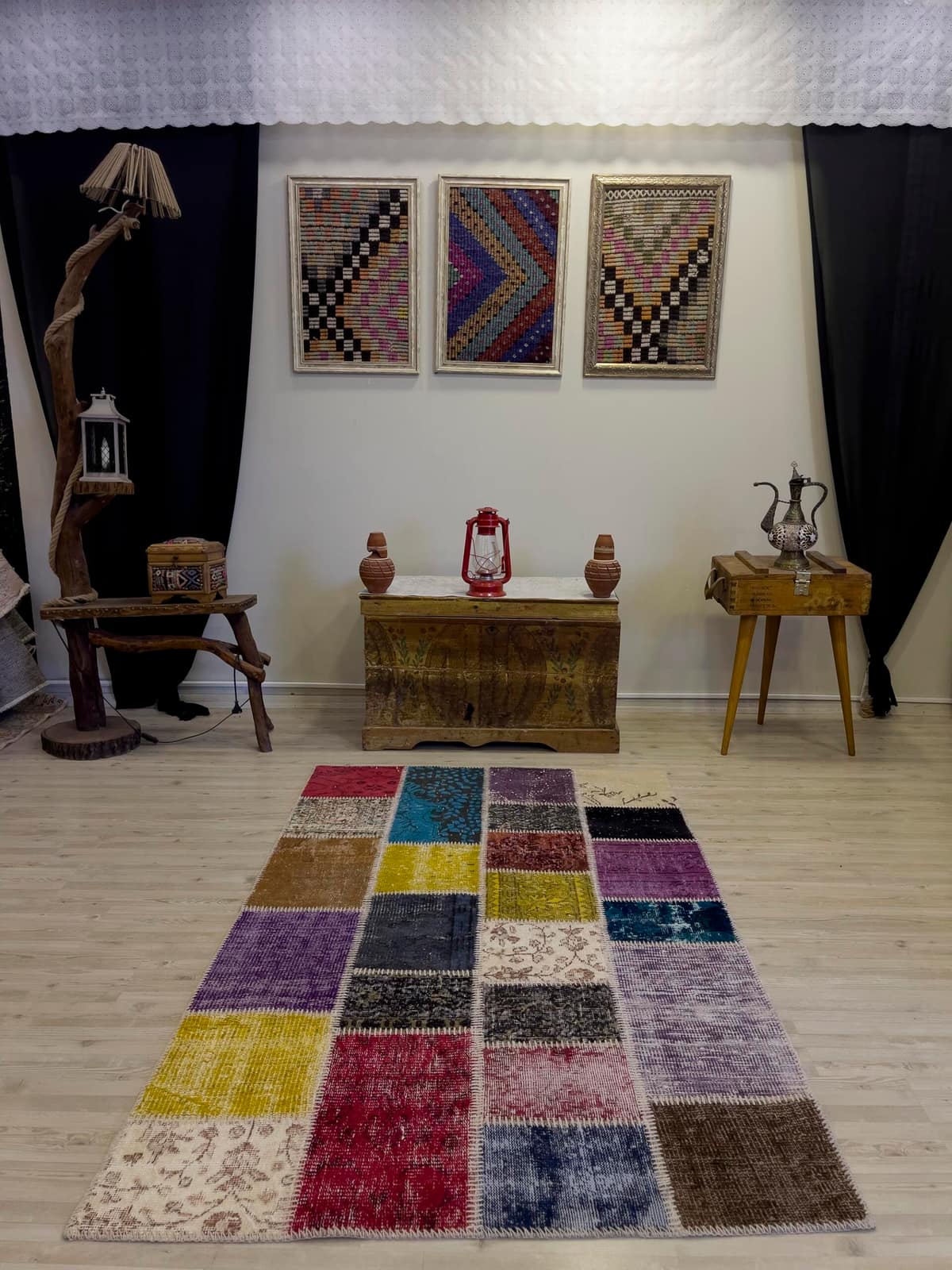 Modern, One-of-a-Kind Custom Patchwork Rug — detail view 3, handmade vintage rug