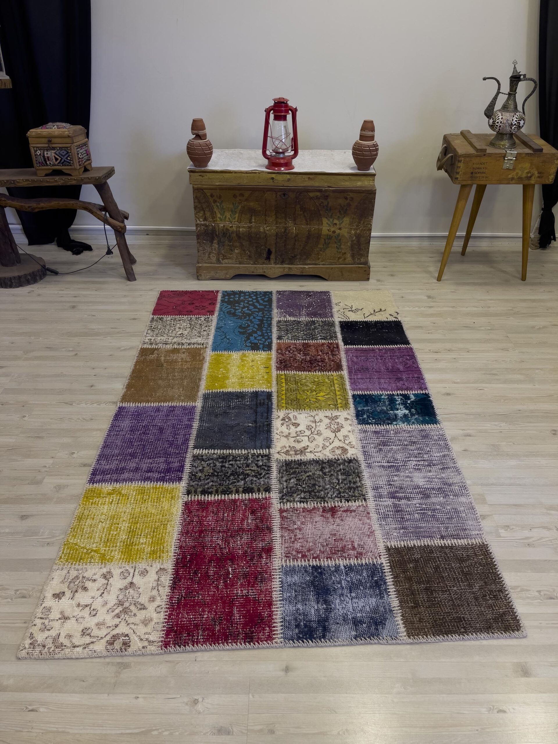 Modern, One-of-a-Kind Custom Patchwork Rug — detail view 4, handmade vintage rug