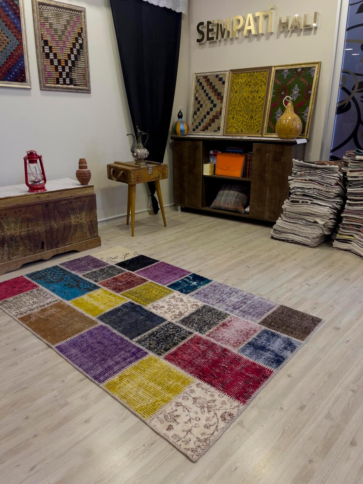 Modern, One-of-a-Kind Custom Patchwork Rug, vintage rug, Handmade, hand-knotted wool, size 116 × 186 cm, from Kars