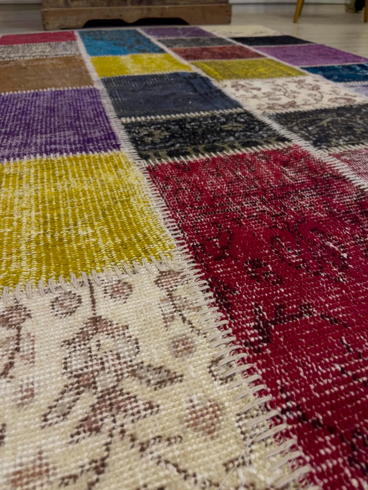 Modern, One-of-a-Kind Custom Patchwork Rug — detail view 5, handmade vintage rug