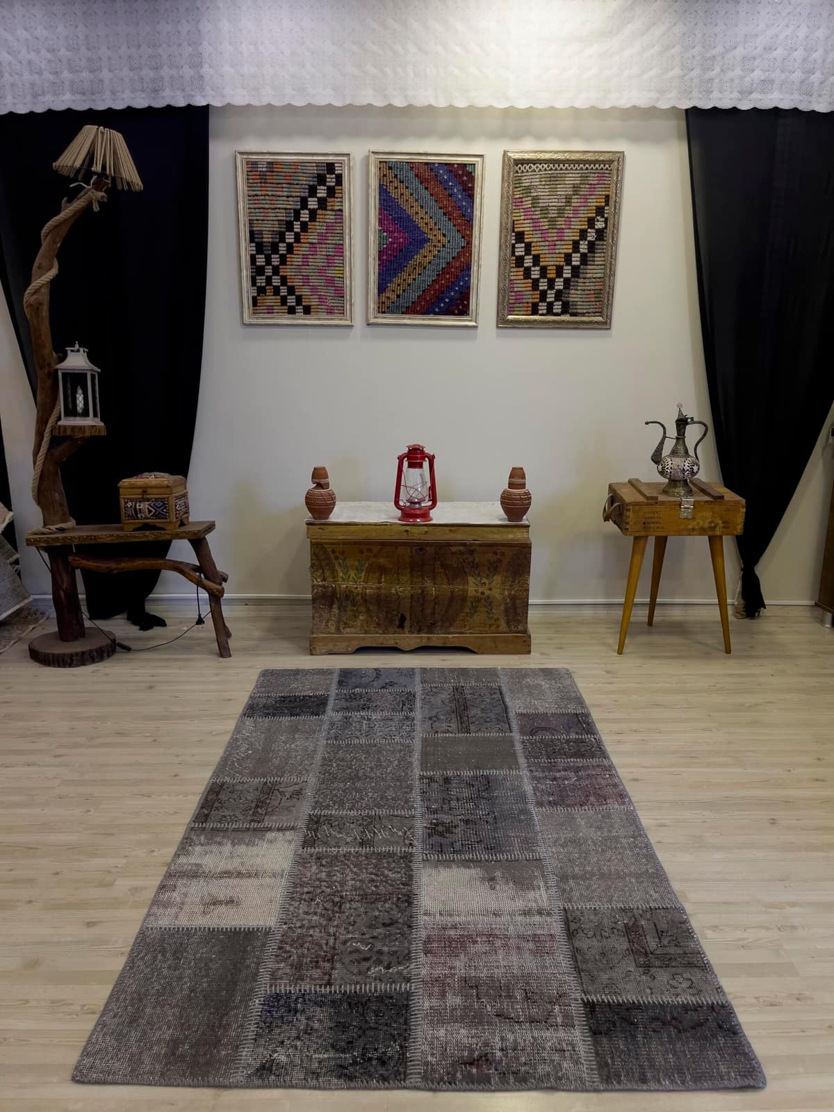 Unique Handwoven Patchwork Rug — detail view 3, handmade vintage rug