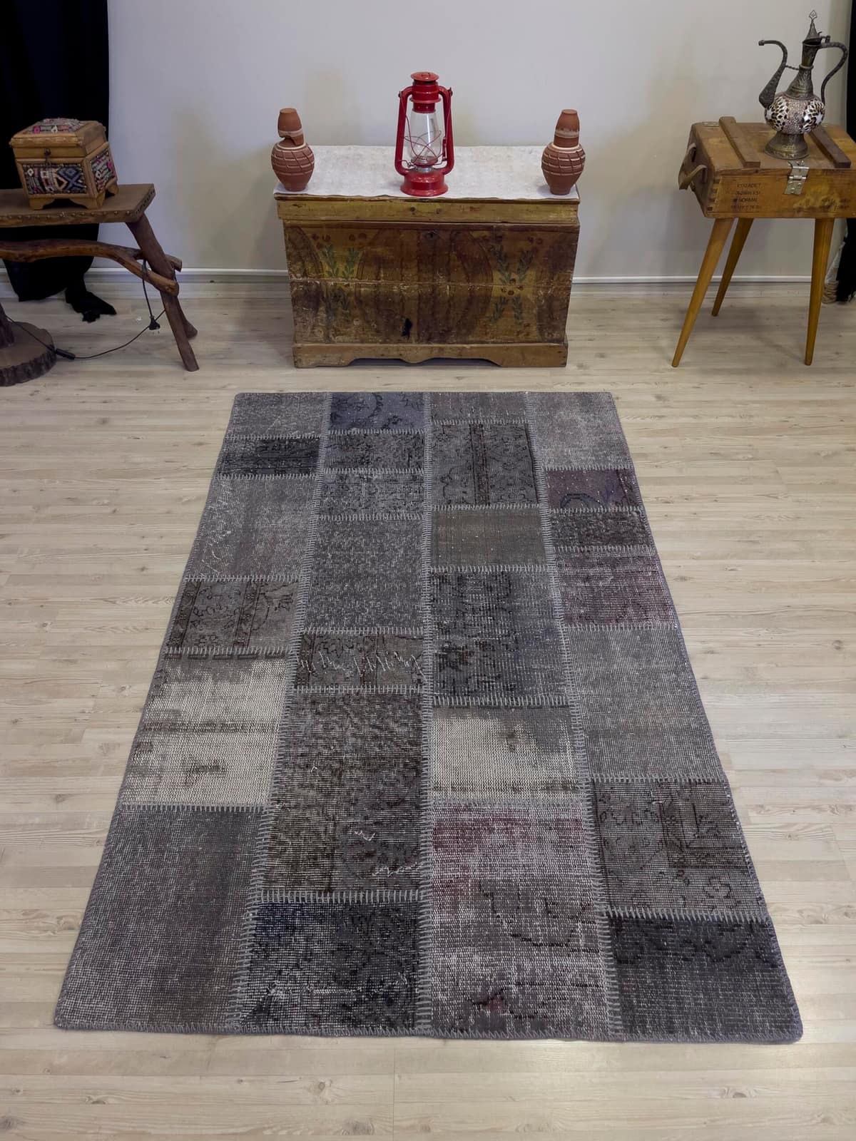 Unique Handwoven Patchwork Rug — detail view 4, handmade vintage rug