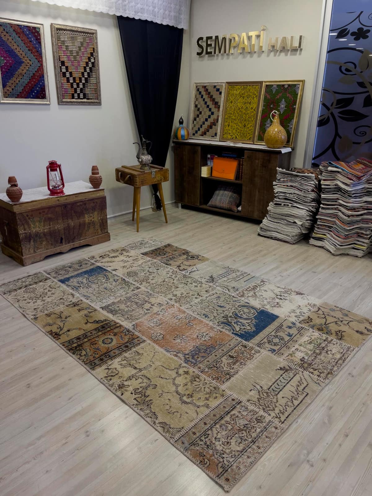 Hand-Woven Distressed Special Patchwork Rug — detail view 4, handmade vintage rug