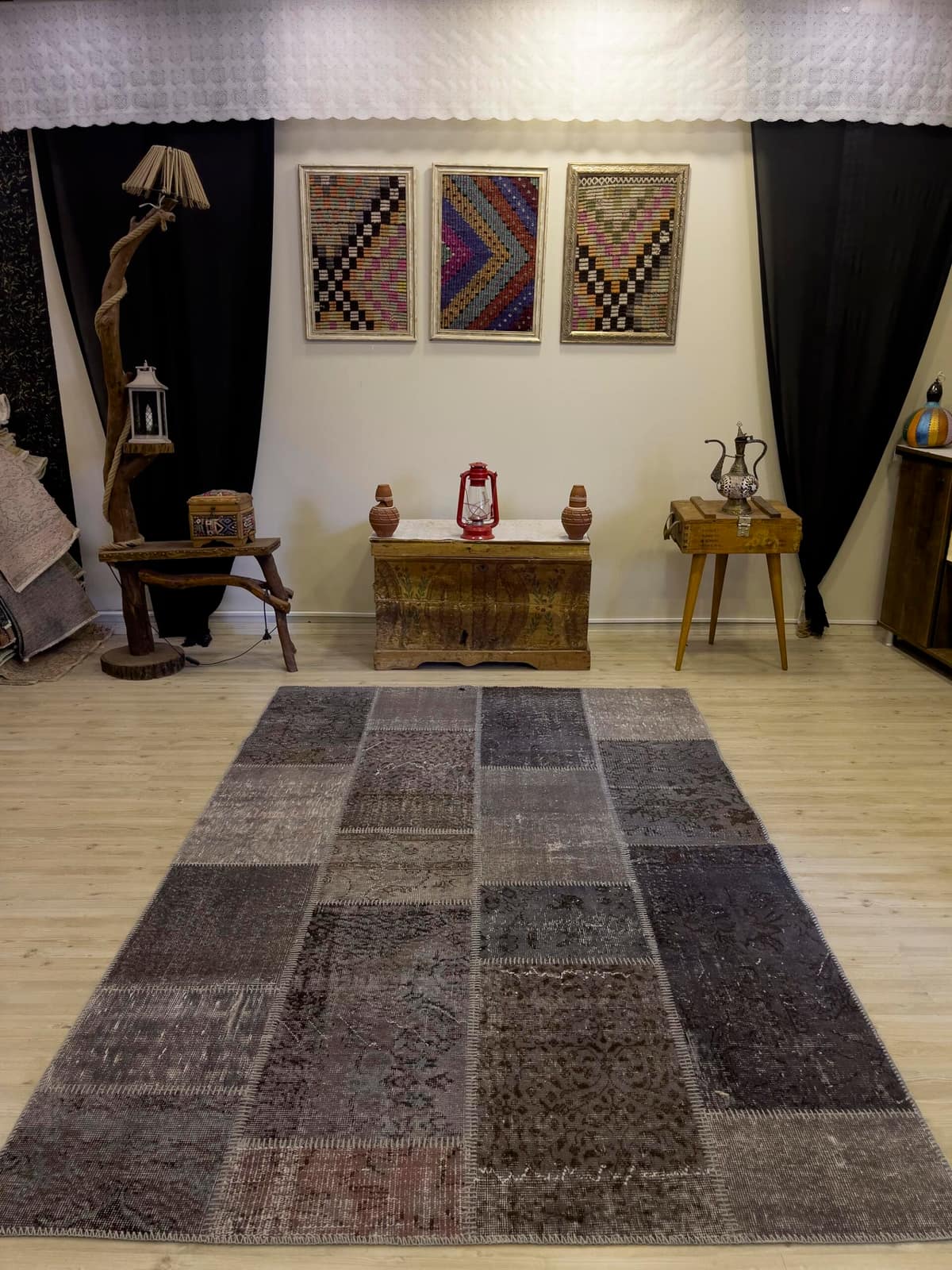 A Unique and Beautiful Custom Patchwork Rug — detail view 2, handmade vintage rug