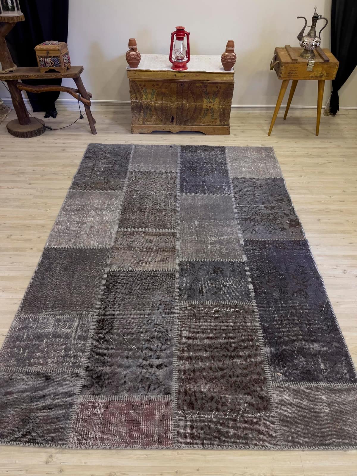A Unique and Beautiful Custom Patchwork Rug, vintage rug, Handmade, hand-knotted wool, size 162 × 241 cm, from Bursa