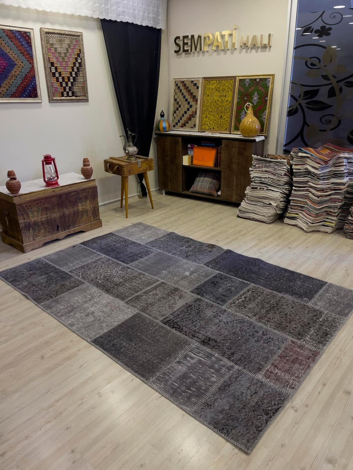 A Unique and Beautiful Custom Patchwork Rug — detail view 3, handmade vintage rug