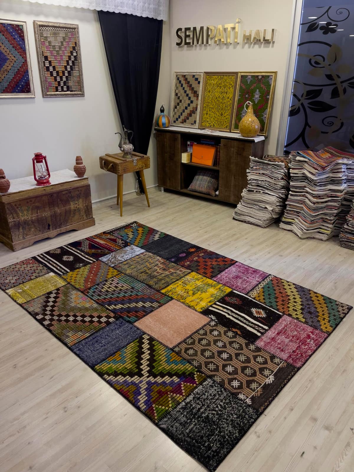 Modern, One-of-a-Kind Custom Patchwork Rug — detail view 3, handmade vintage rug