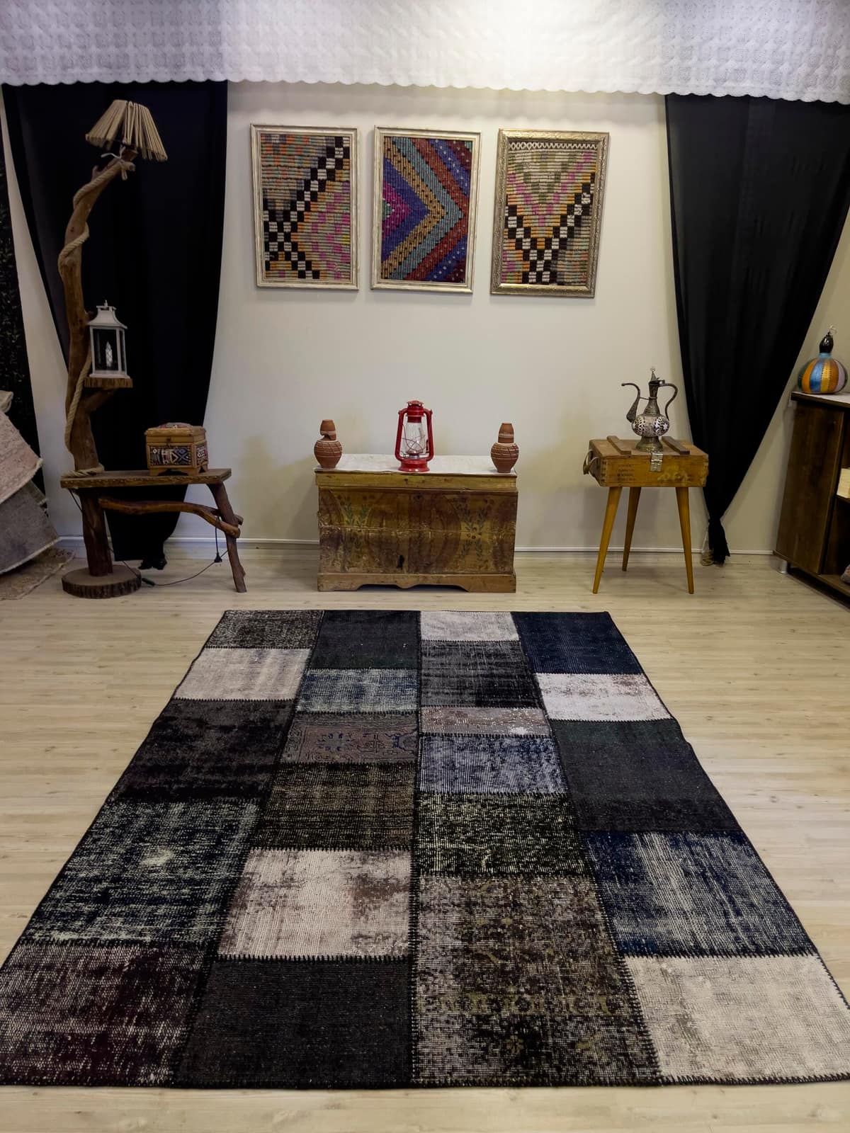 A Unique and Beautiful Handmade Patchwork Rug — detail view 2, handmade vintage rug