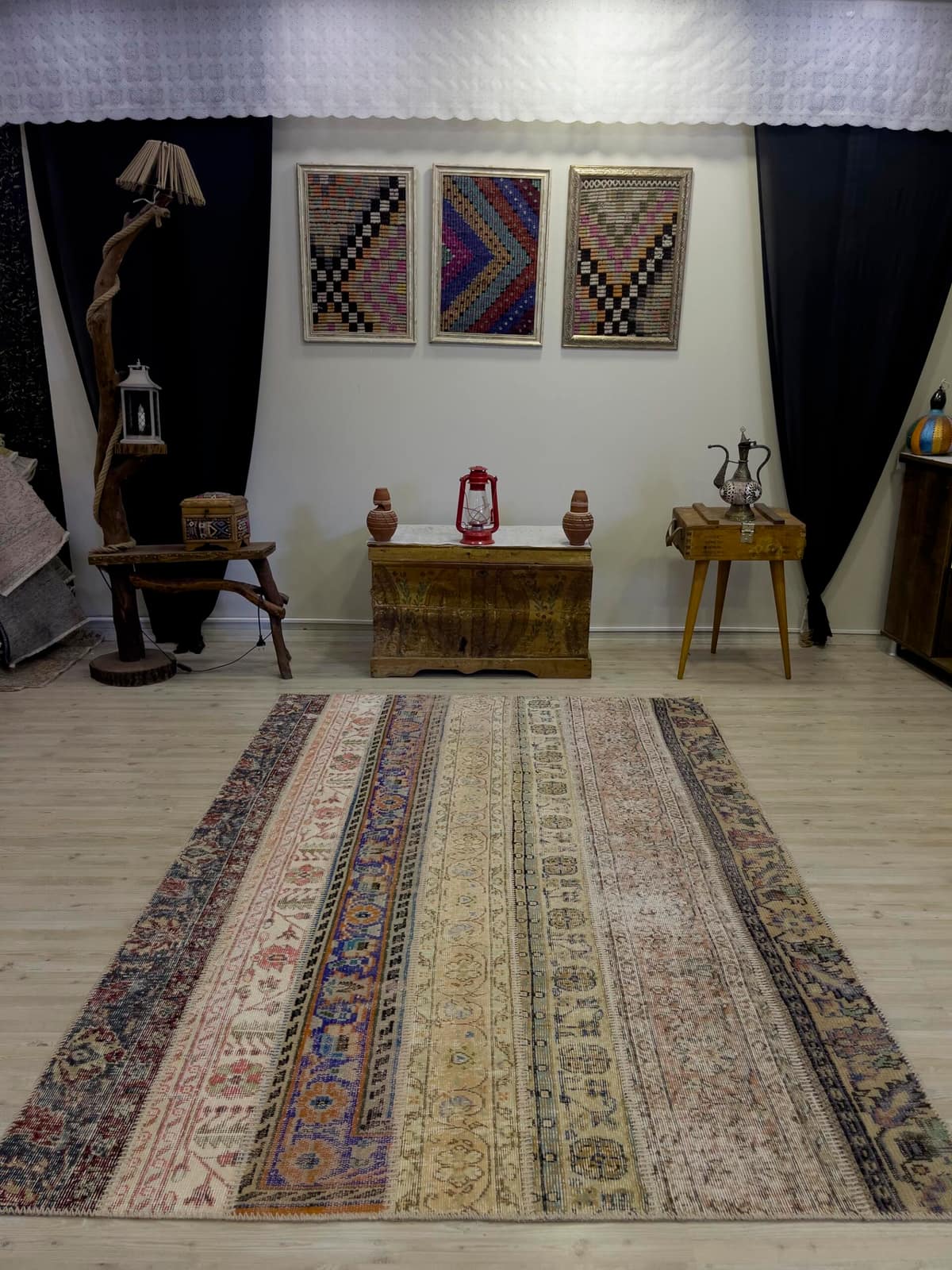 Modern, One-of-a-Kind Custom Patchwork Rug, vintage rug, Handmade, hand-knotted wool & silk, size 162 × 232 cm, from Oushak