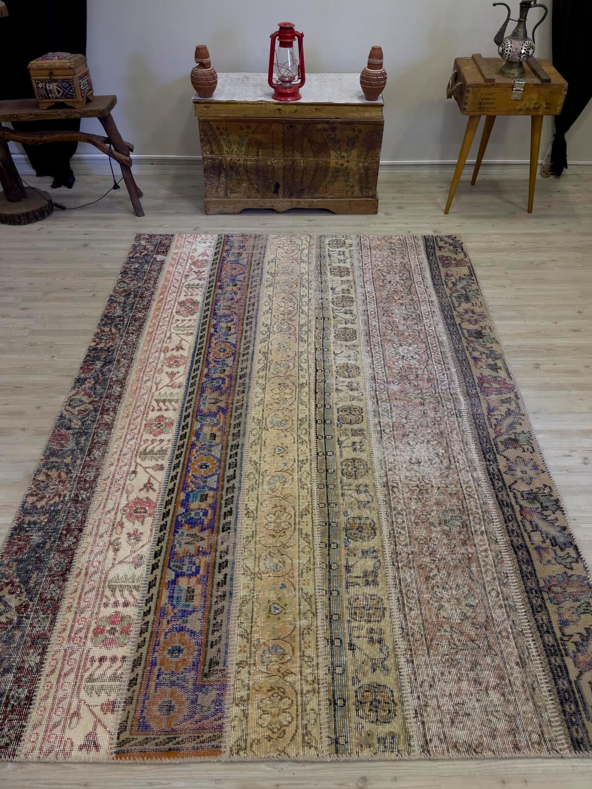 Modern, One-of-a-Kind Custom Patchwork Rug — detail view 2, handmade vintage rug