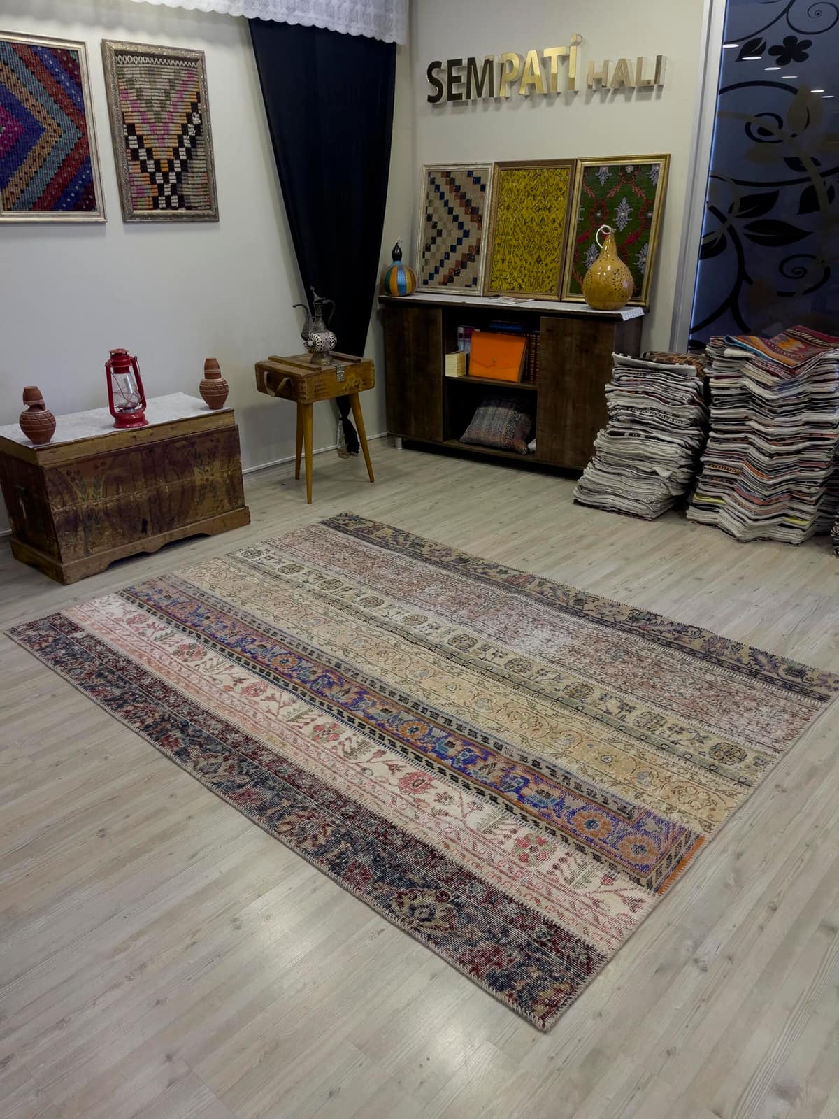Modern, One-of-a-Kind Custom Patchwork Rug — detail view 3, handmade vintage rug