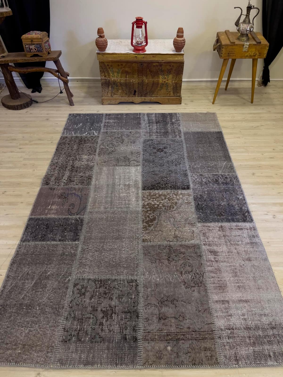 Handmade Patchwork Rug — detail view 2, handmade vintage rug