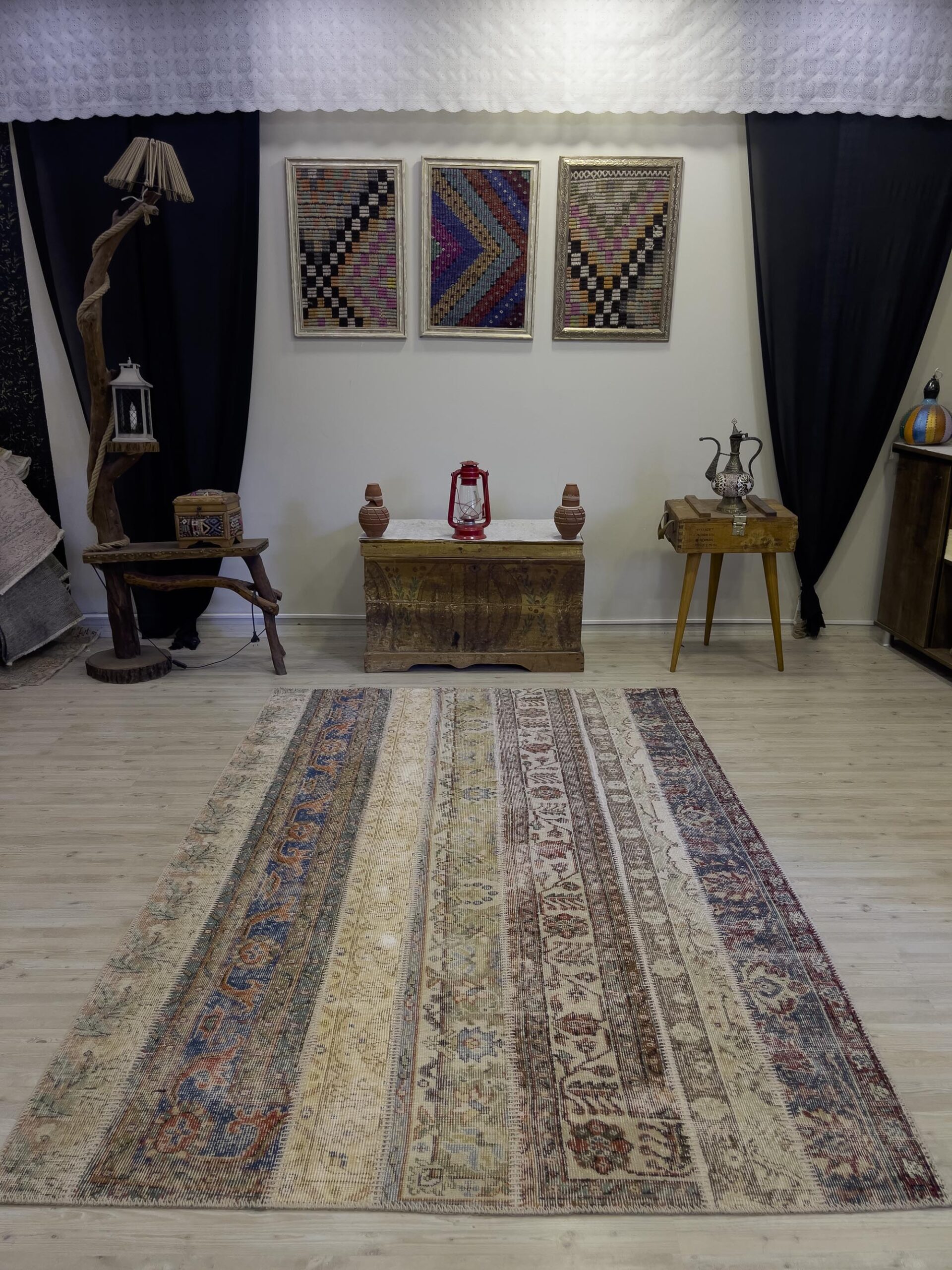 Unique Hand-Woven Patchwork Rug, vintage rug, Handmade, hand-knotted wool, size 159 × 234 cm, from Gaziantep