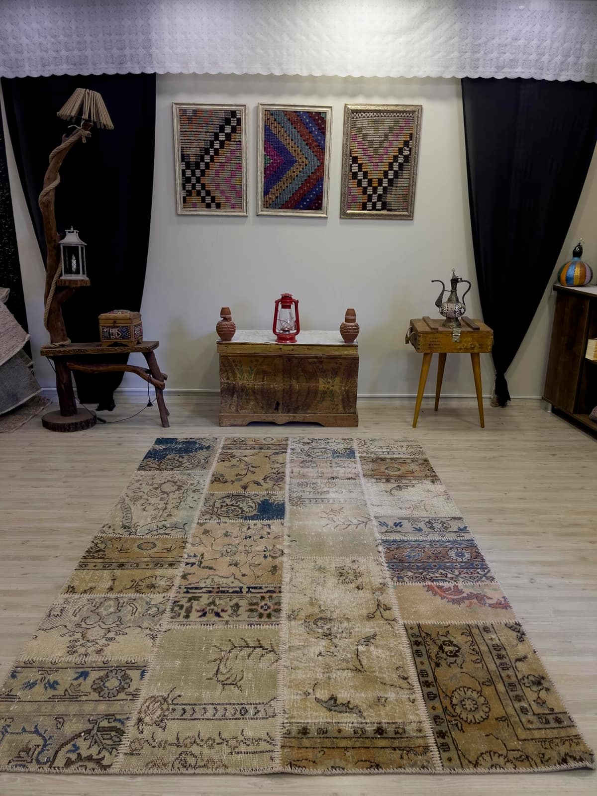 Unique Classic-Style Handmade Patchwork Rug, vintage rug, Handmade, hand-knotted cotton, size 161 × 232 cm, from Cappadocia