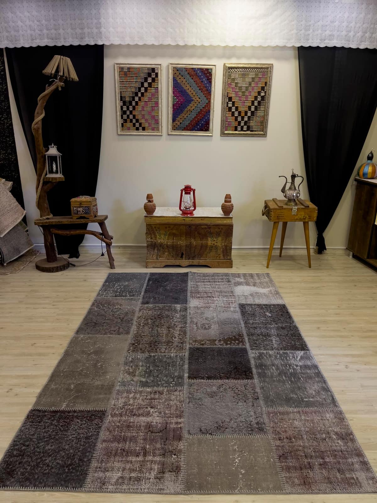 Unique Classic-Style Handmade Patchwork Rug — detail view 2, handmade vintage rug