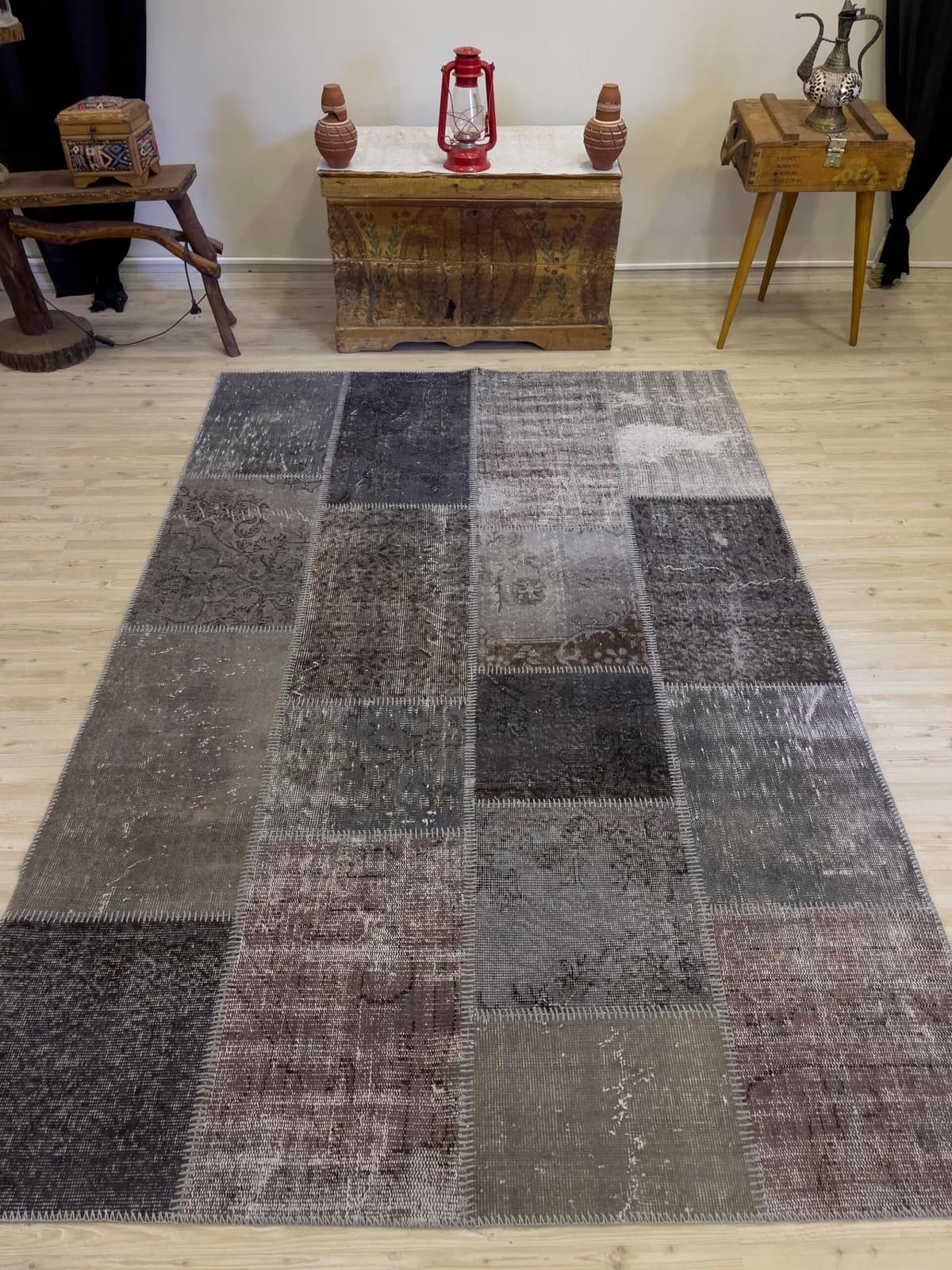 A Unique and Beautiful Handmade Patchwork Rug — detail view 2, handmade vintage rug
