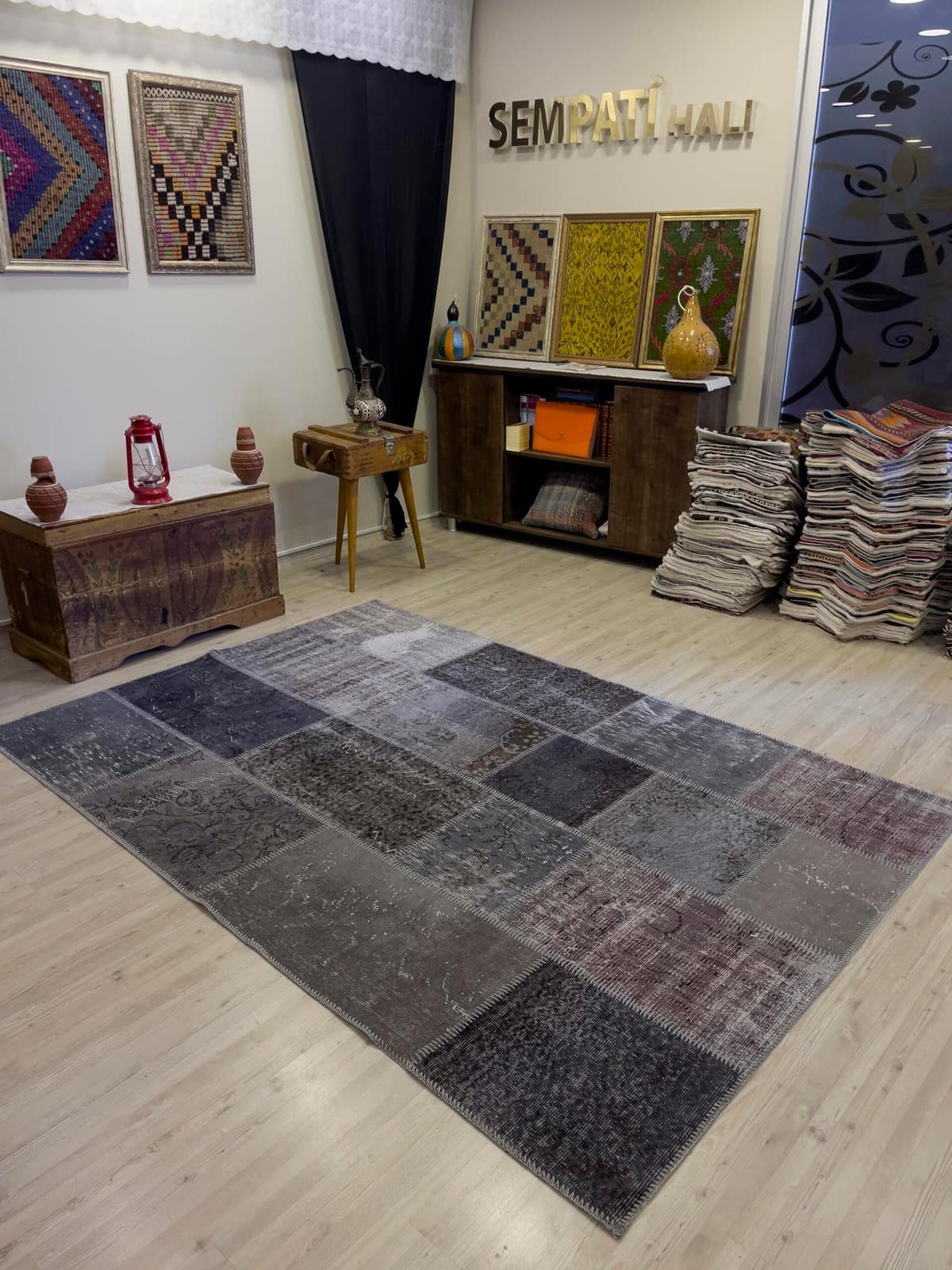 A Unique and Beautiful Handmade Patchwork Rug, vintage rug, Handmade, hand-knotted wool, cotton & silk, size 162 × 235 cm, from Van