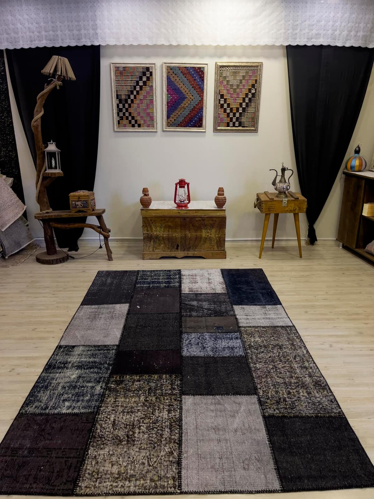 Hand-Woven Distressed Special Patchwork Rug — detail view 3, handmade vintage rug