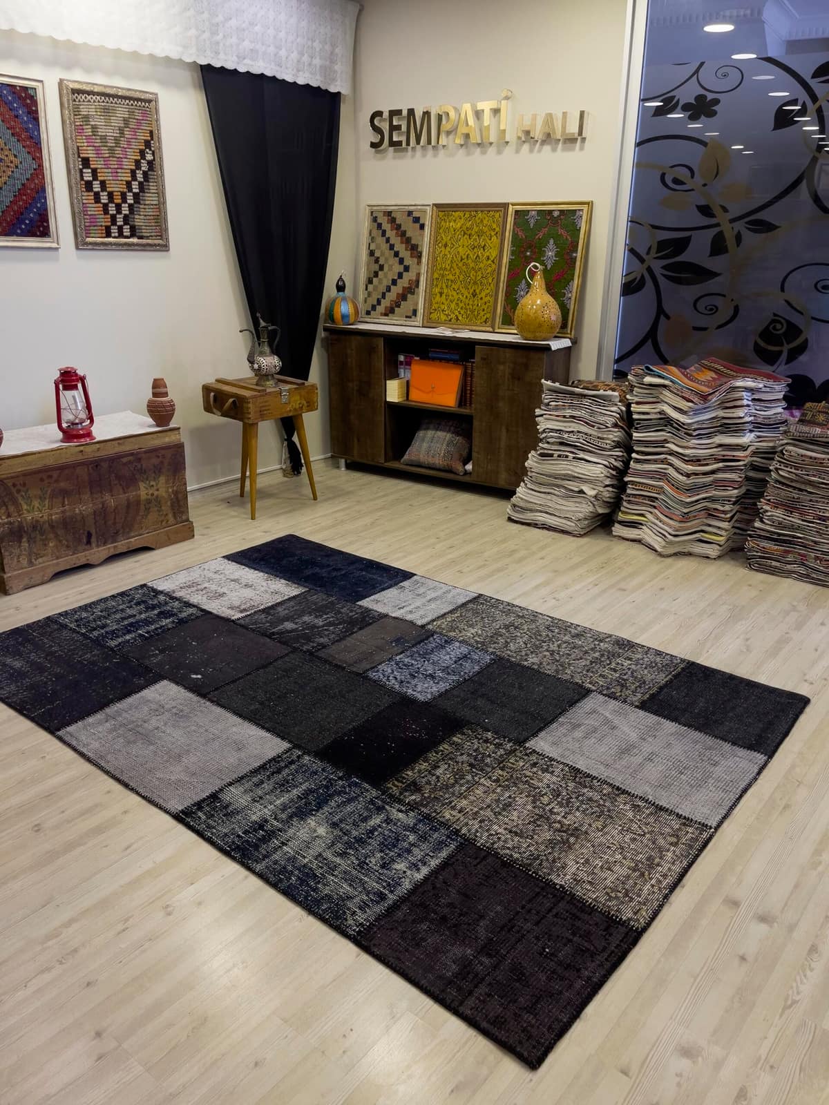 Hand-Woven Distressed Special Patchwork Rug — detail view 4, handmade vintage rug