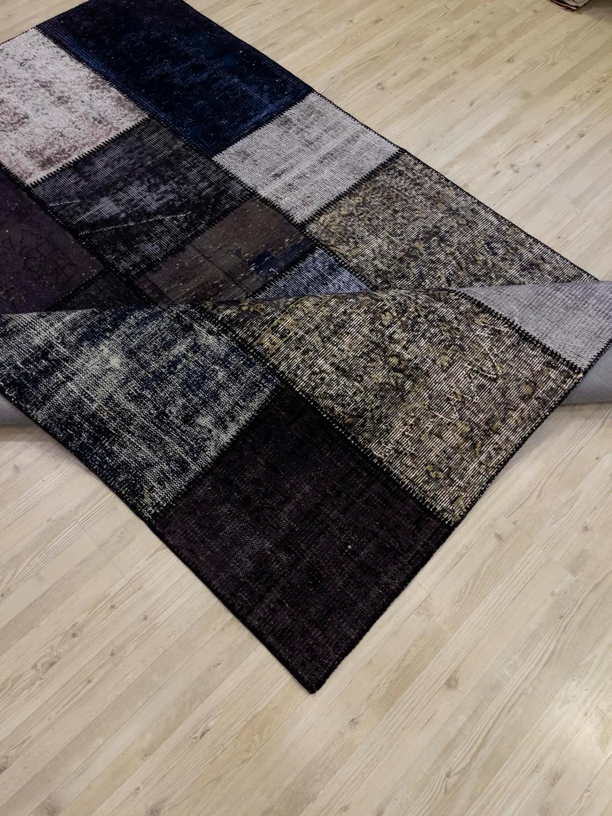 Hand-Woven Distressed Special Patchwork Rug — detail view 2, handmade vintage rug