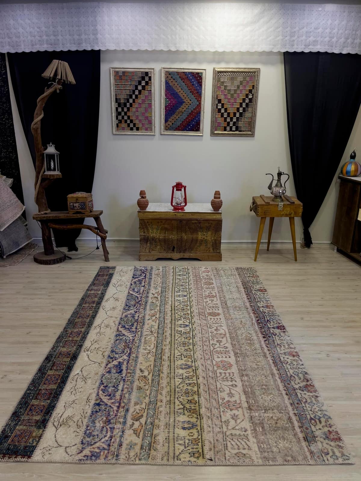Modern, One-of-a-Kind Custom Patchwork Rug — detail view 2, handmade vintage rug