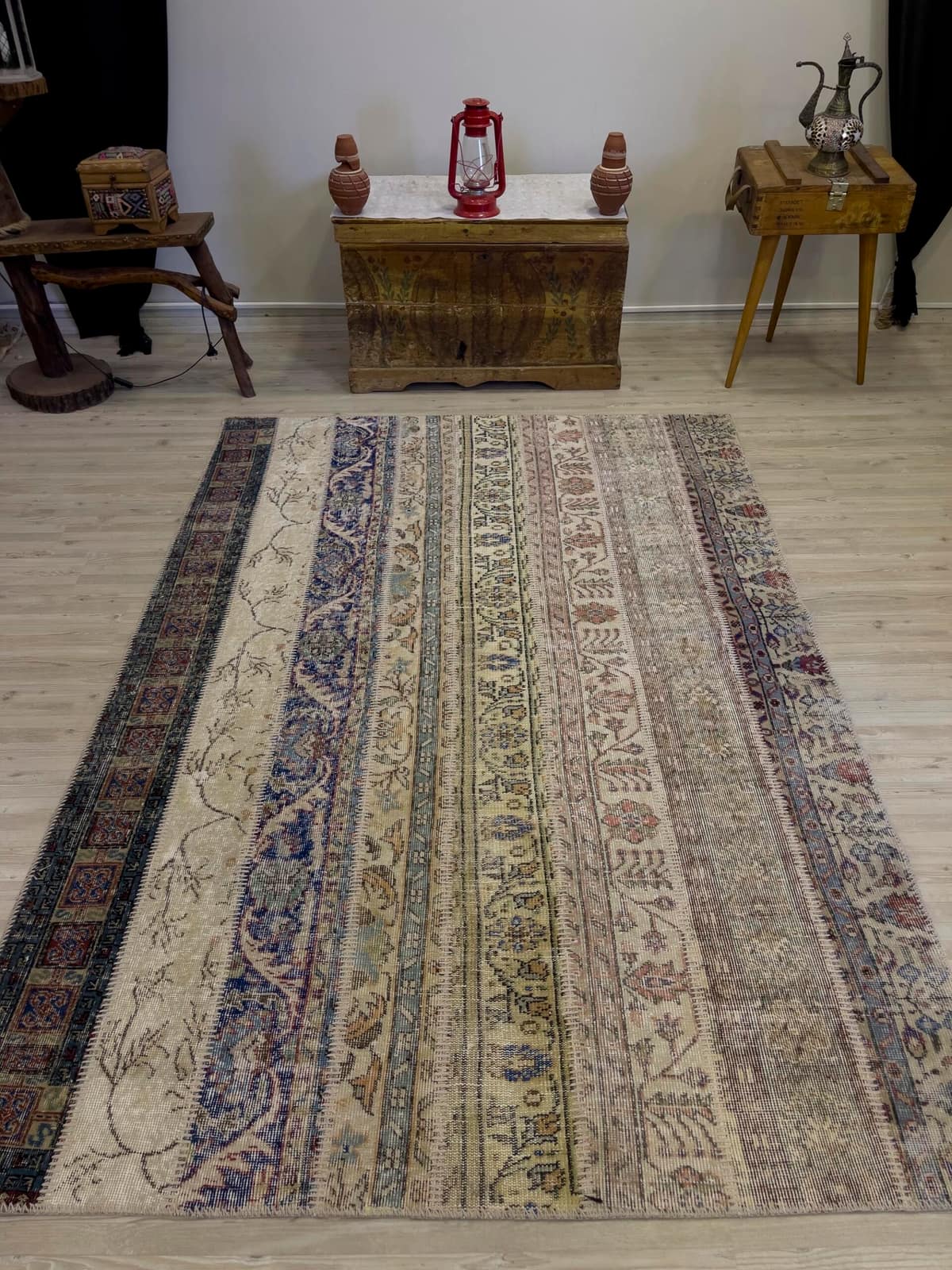 Modern, One-of-a-Kind Custom Patchwork Rug, vintage rug, Handmade, hand-knotted wool & silk, size 162 × 230 cm, from Gaziantep