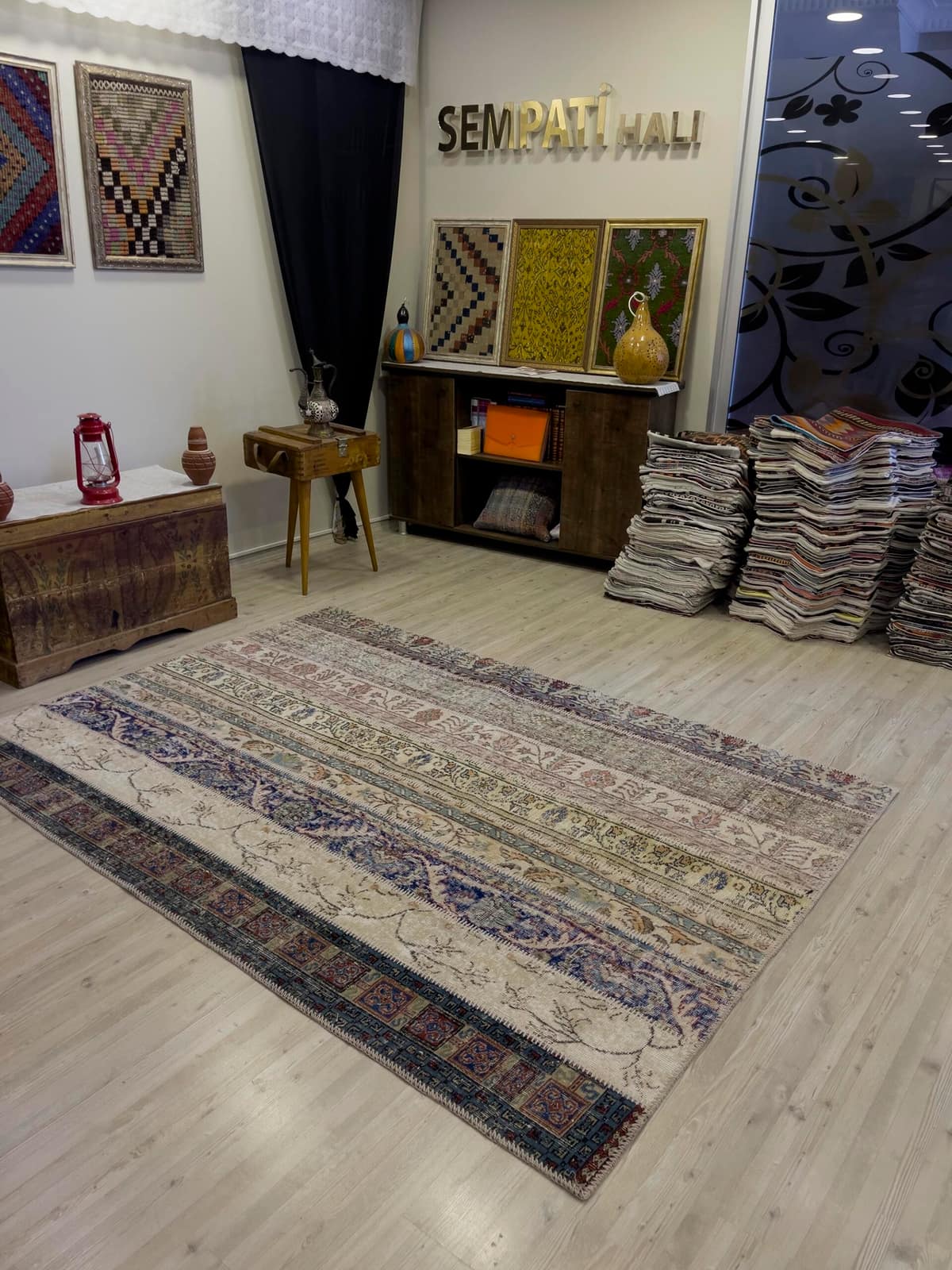 Modern, One-of-a-Kind Custom Patchwork Rug — detail view 3, handmade vintage rug