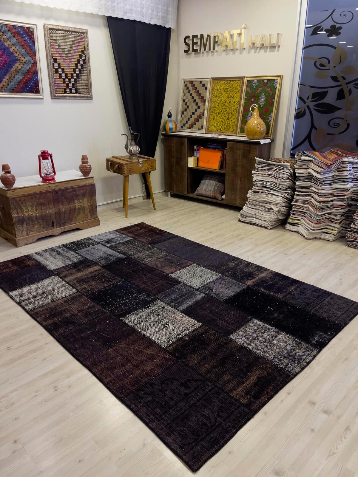 A Unique and Beautiful Custom Patchwork Rug — detail view 3, handmade vintage rug