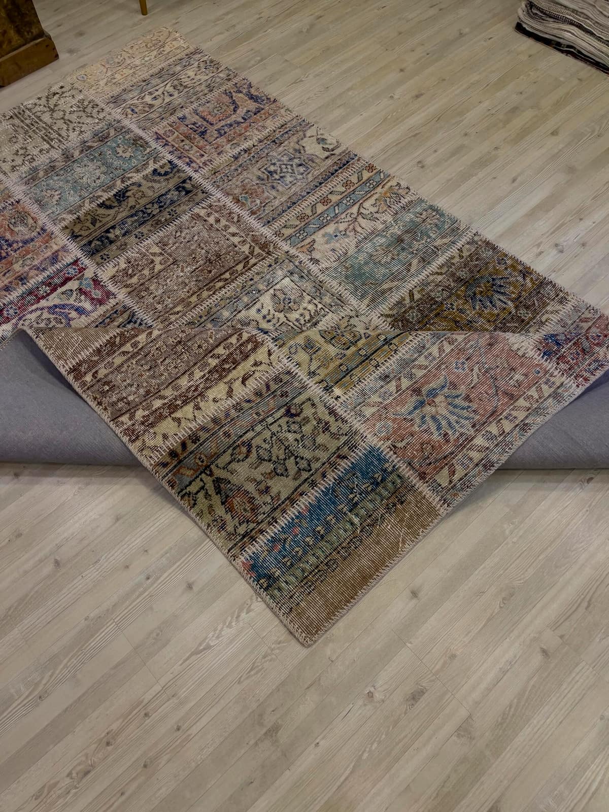 Modern, One-of-a-Kind Custom Patchwork Rug — detail view 3, handmade vintage rug