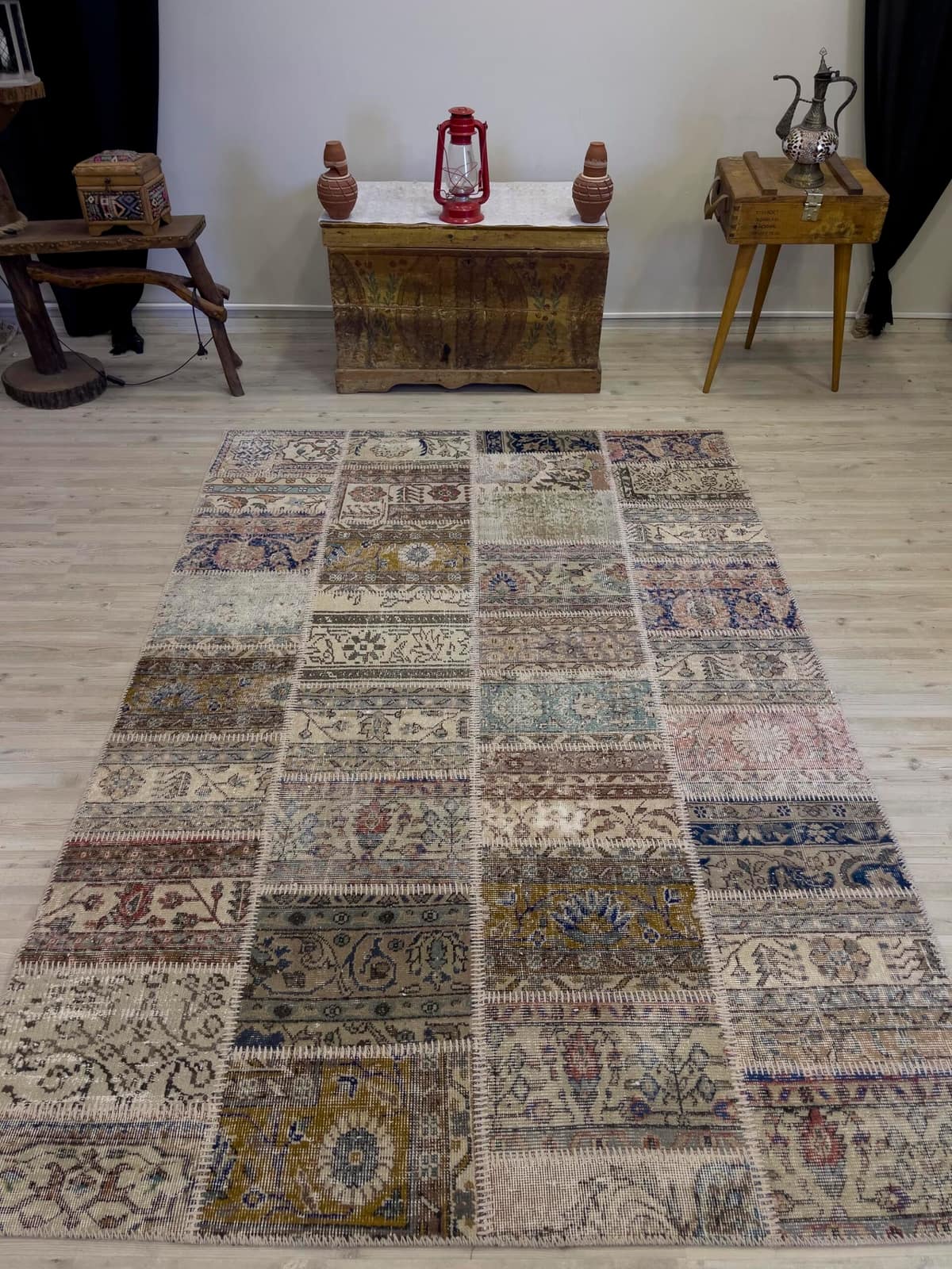 Handmade Patchwork Rug, vintage rug, Handmade, hand-knotted wool & silk, size 161 × 233 cm, from Kars
