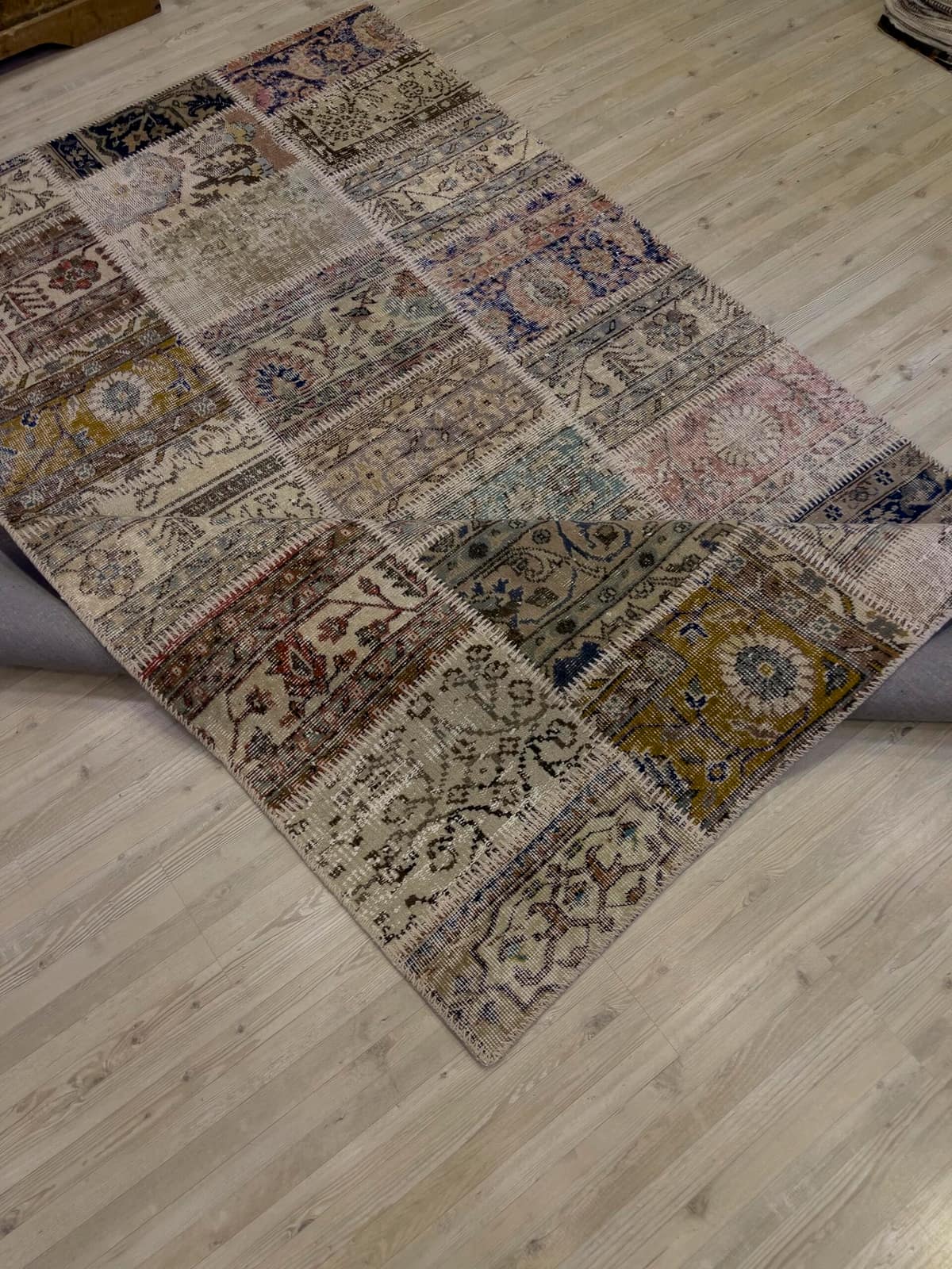 Handmade Patchwork Rug — detail view 2, handmade vintage rug