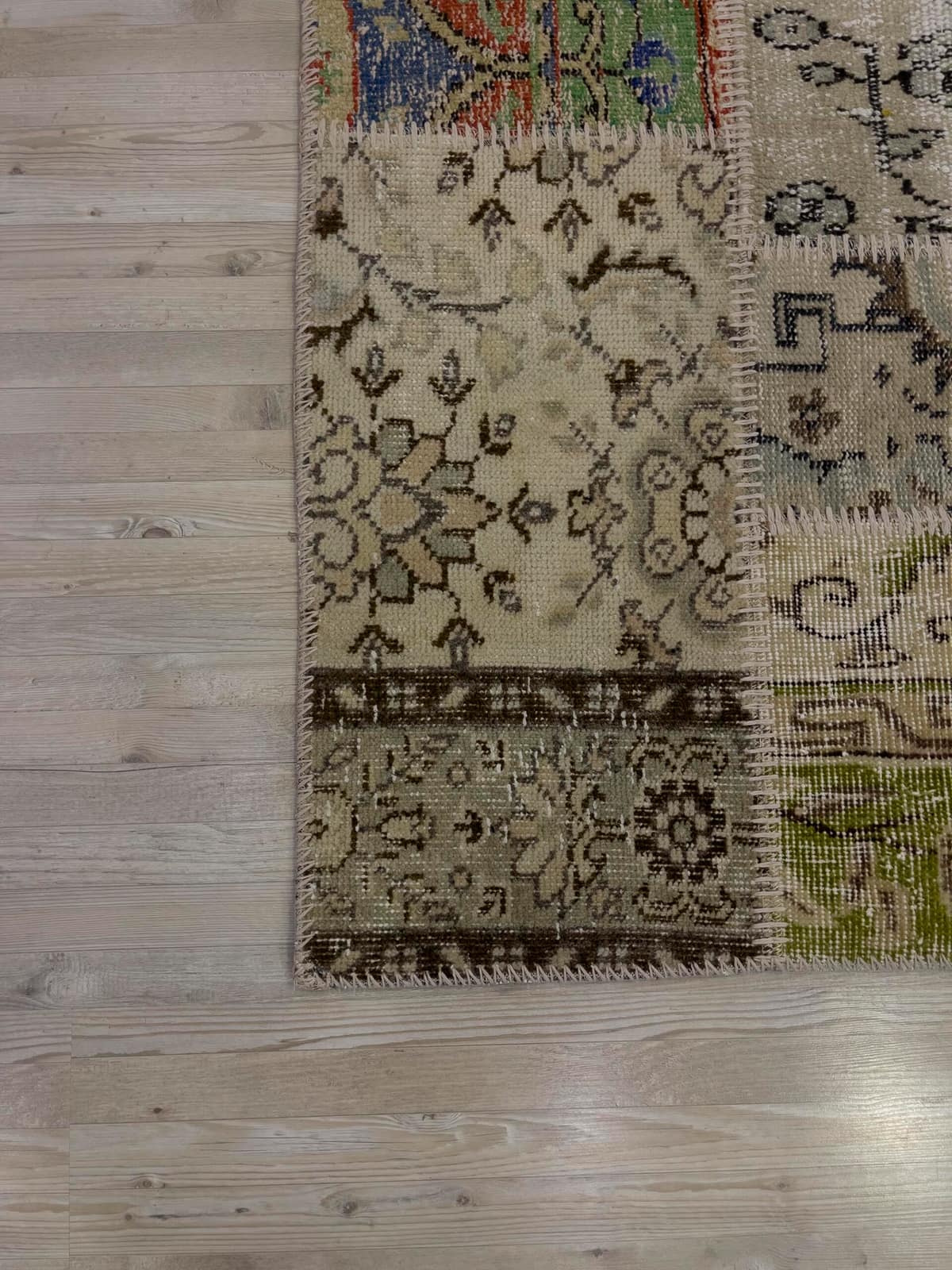 Hand-Woven Distressed Special Patchwork Rug — detail view 4, handmade vintage rug