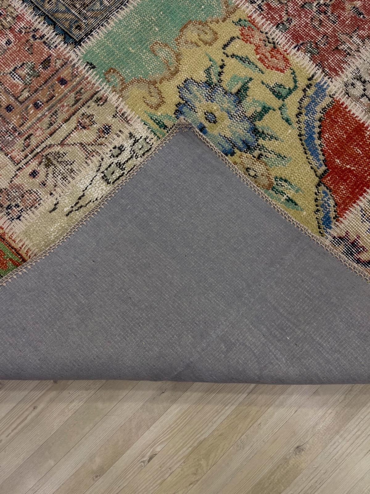 Hand-Woven Distressed Special Patchwork Rug — detail view 3, handmade vintage rug