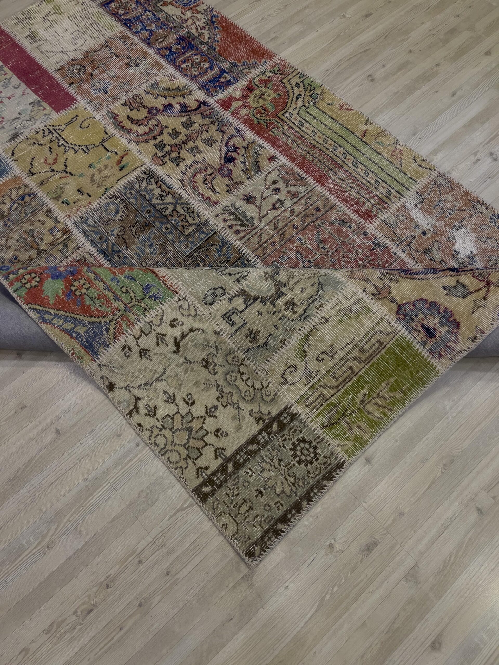 Hand-Woven Distressed Special Patchwork Rug — detail view 2, handmade vintage rug