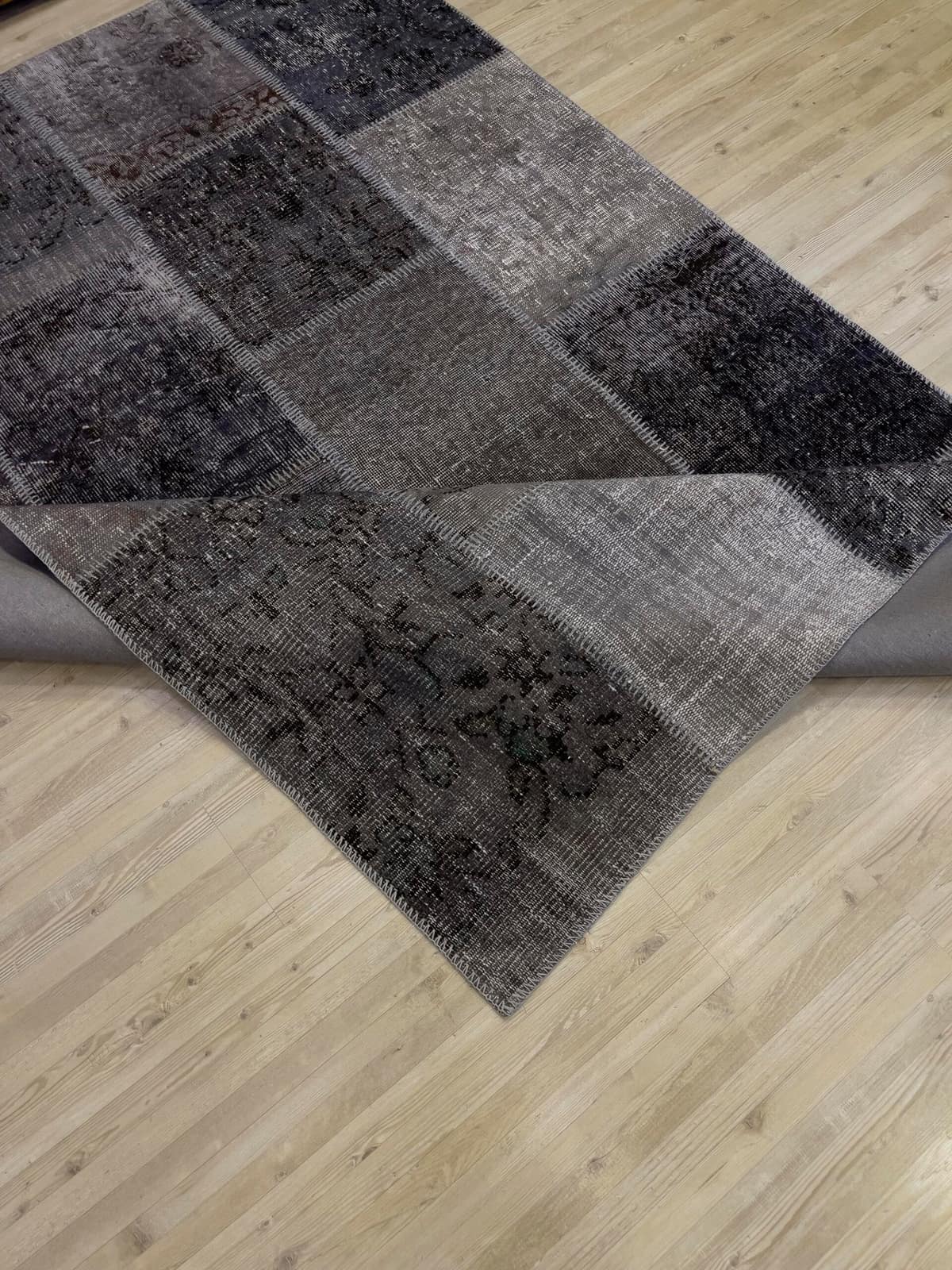 Hand-Woven Distressed Special Patchwork Rug — detail view 2, handmade vintage rug