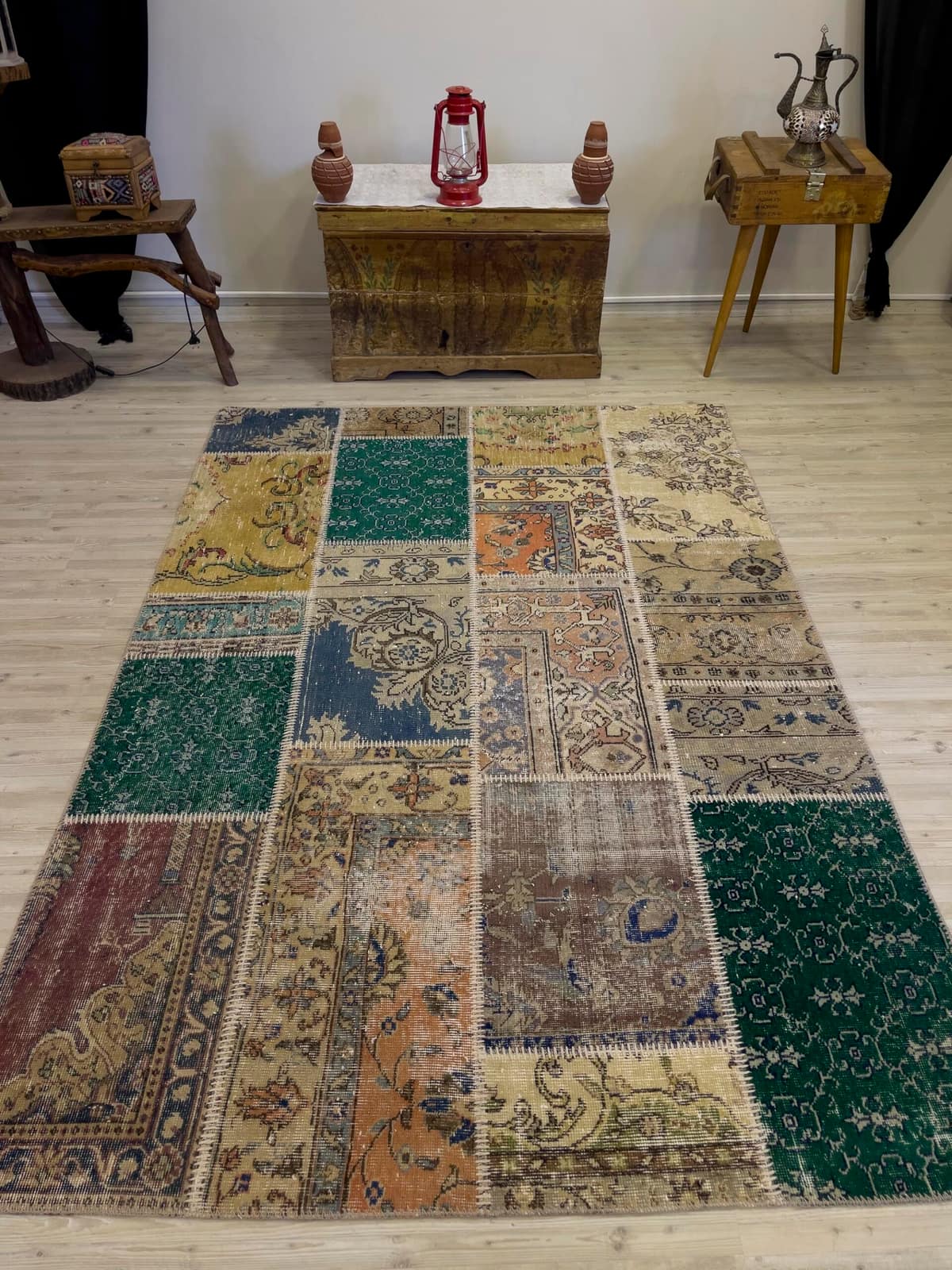 A Unique and Beautiful Custom Patchwork Rug, vintage rug, Handmade, hand-knotted cotton, size 162 × 235 cm, from Antalya