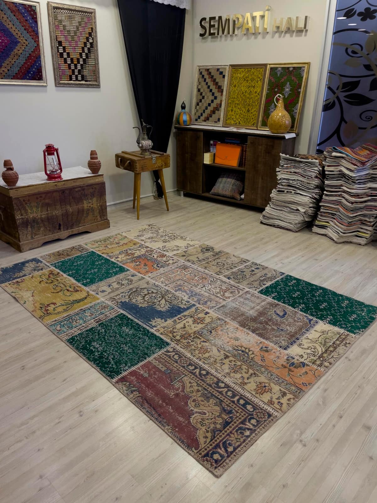 A Unique and Beautiful Custom Patchwork Rug — detail view 5, handmade vintage rug