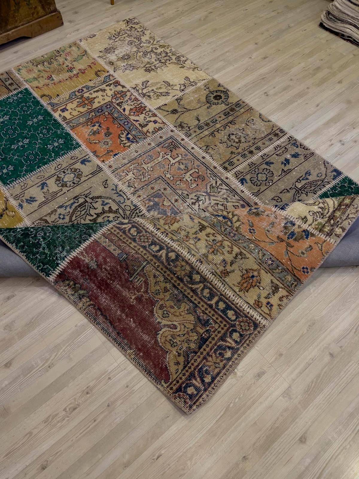 A Unique and Beautiful Custom Patchwork Rug — detail view 2, handmade vintage rug