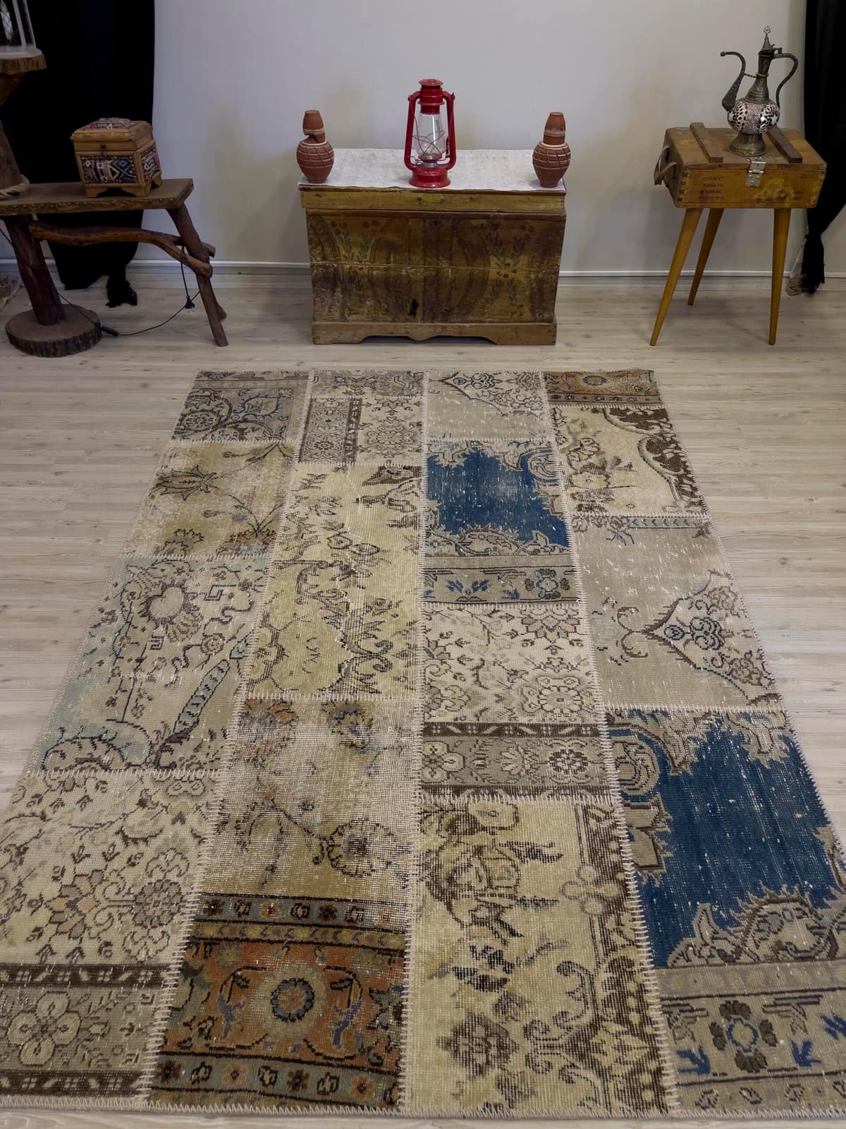 Modern, One-of-a-Kind Custom Patchwork Rug, vintage rug, Handmade, hand-knotted cotton, size 161 × 232 cm, from Cappadocia