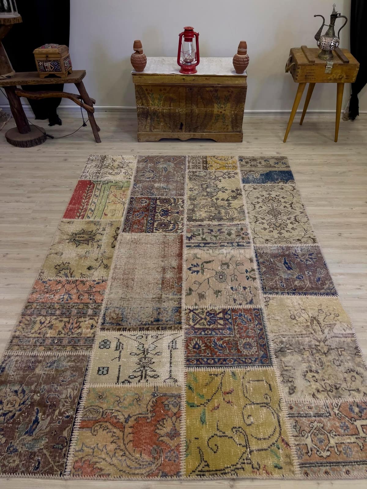 A Unique and Beautiful Handcrafted Patchwork Rug, vintage rug, Handmade, hand-knotted wool, size 162 × 232 cm, from Bergama