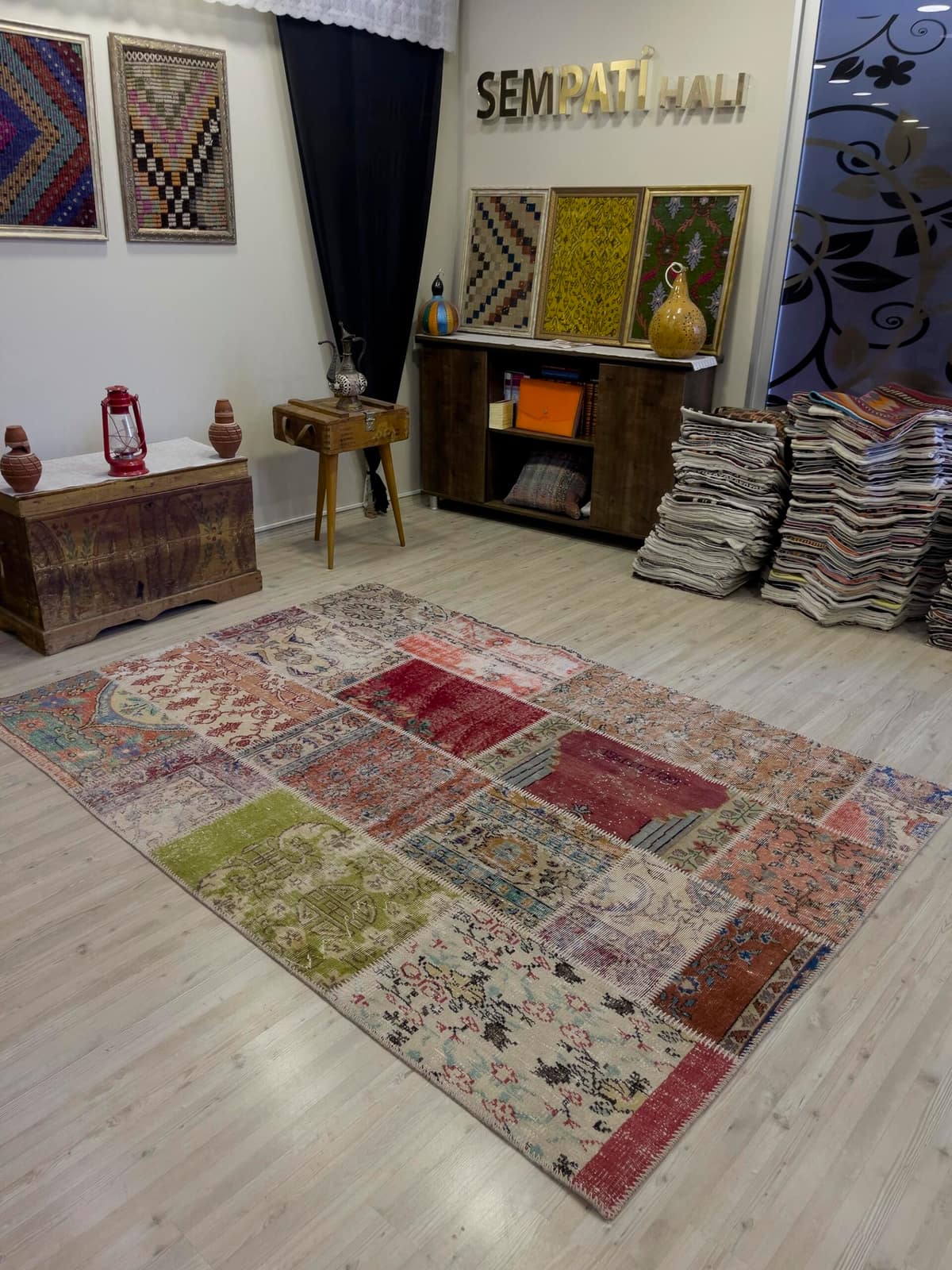 Modern, One-of-a-Kind Custom Patchwork Rug — detail view 5, handmade vintage rug