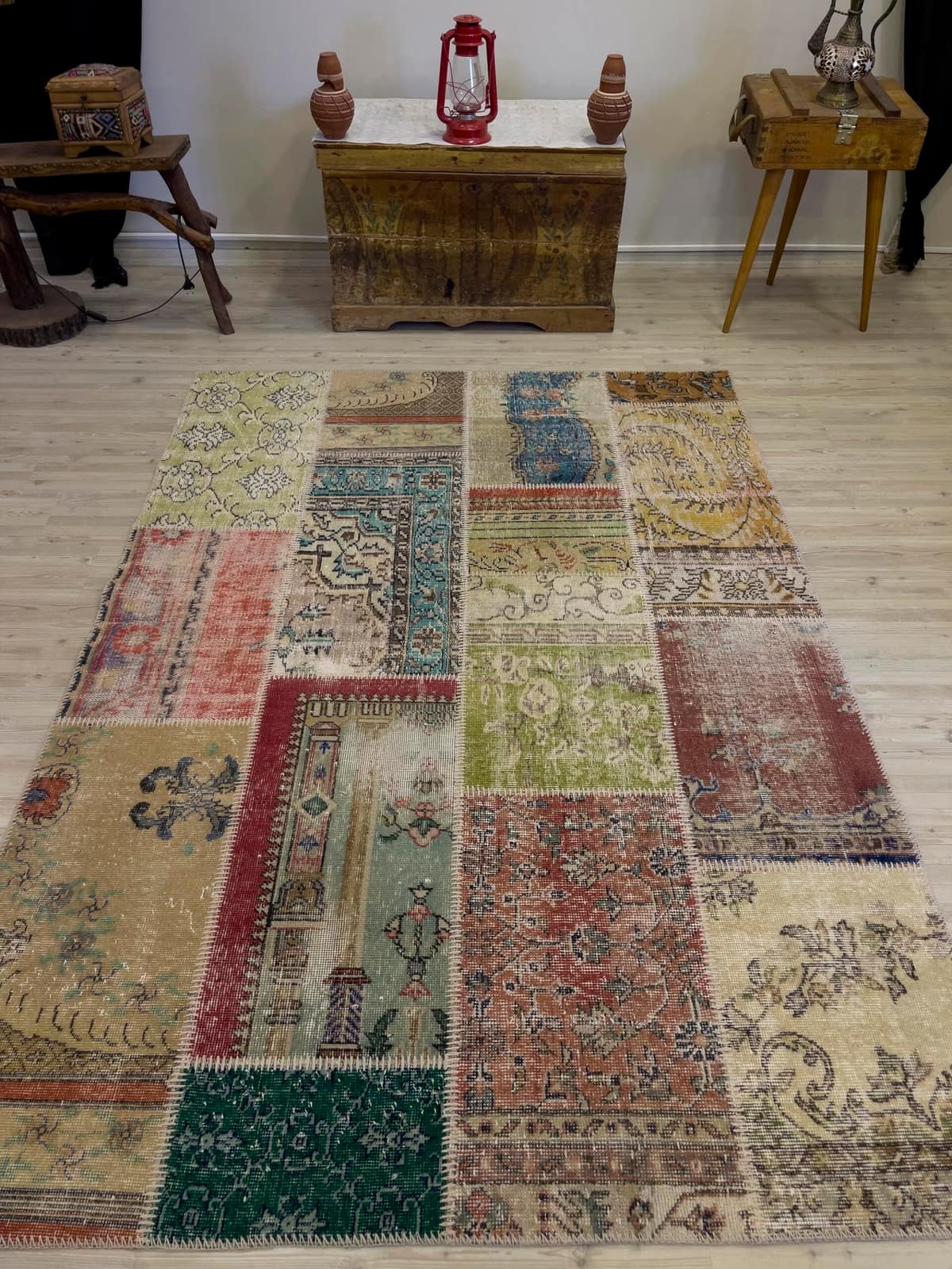 Handmade Patchwork Rug, vintage rug, Handmade, hand-knotted cotton, size 161 × 231 cm, from Antalya