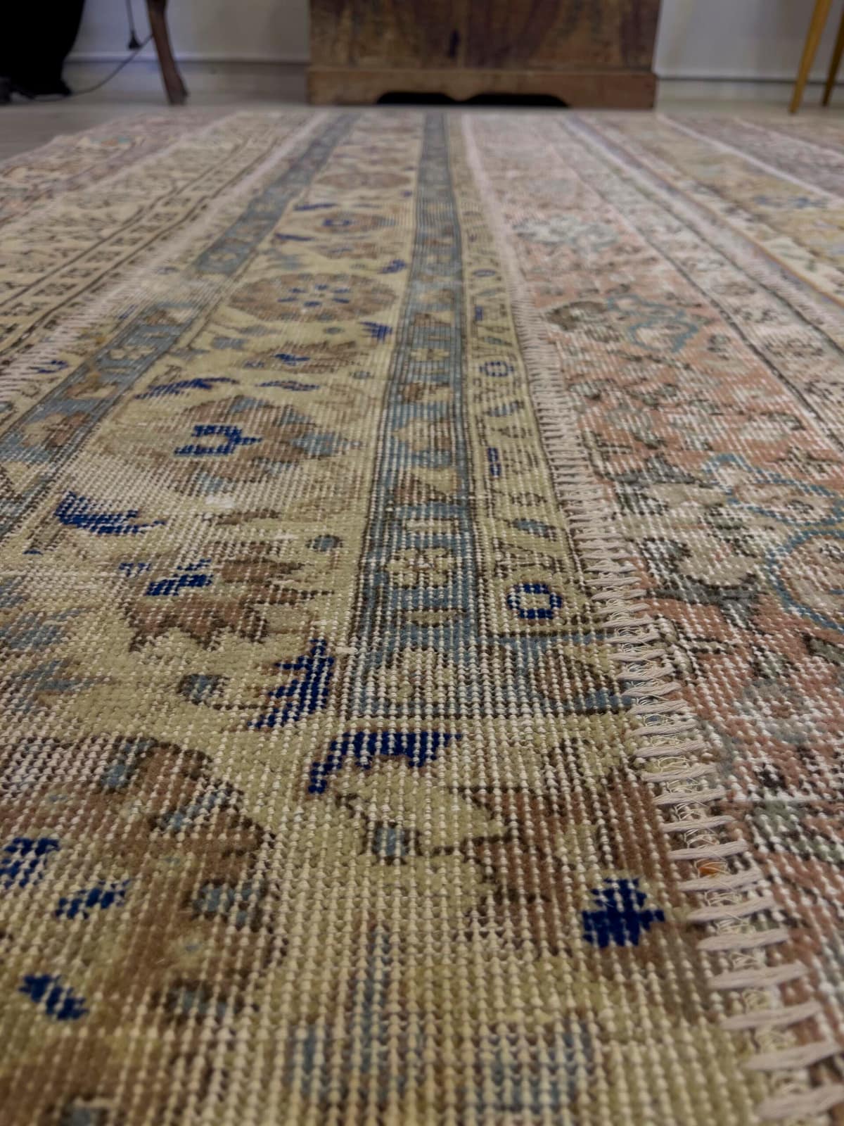 Hand-Woven Distressed Special Patchwork Rug — detail view 2, handmade vintage rug