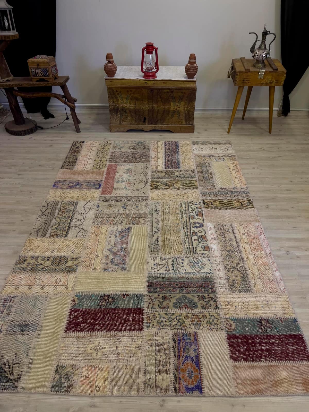Hand-Woven Distressed Special Patchwork Rug, vintage rug, Handmade, hand-knotted wool, size 162 × 237 cm, from Ladik